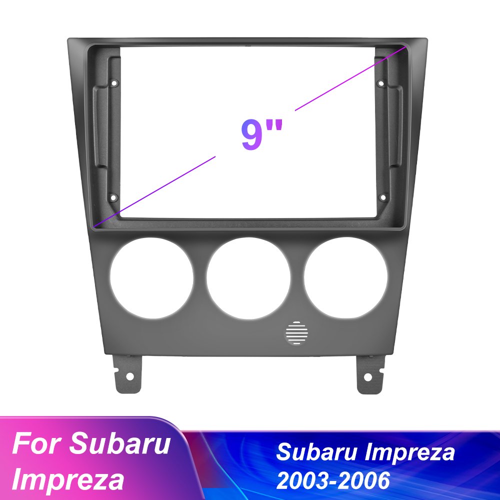 Podofo 2 Din 9'' Car Stereo Frame For Subaru Impreza 2003 2004 2005 2006 Plastic Iron Gray Car Radio Frame