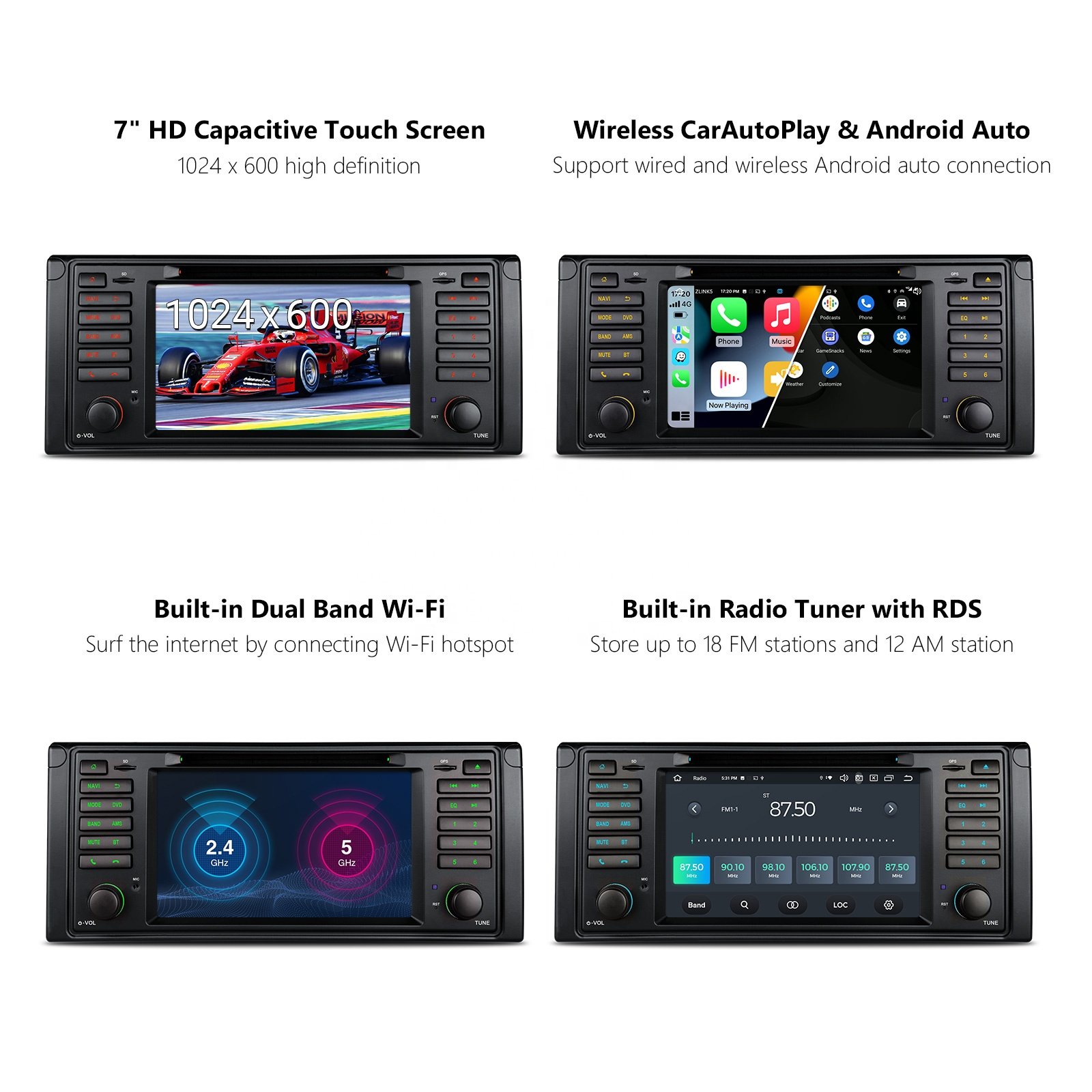 XTRONS 7" Car GPS Navigation Android 12 8Core 8+128GB Carplay Screen Android Auto 4G LTE DSP Car Stereo For BMW E39 M5 1995-2003