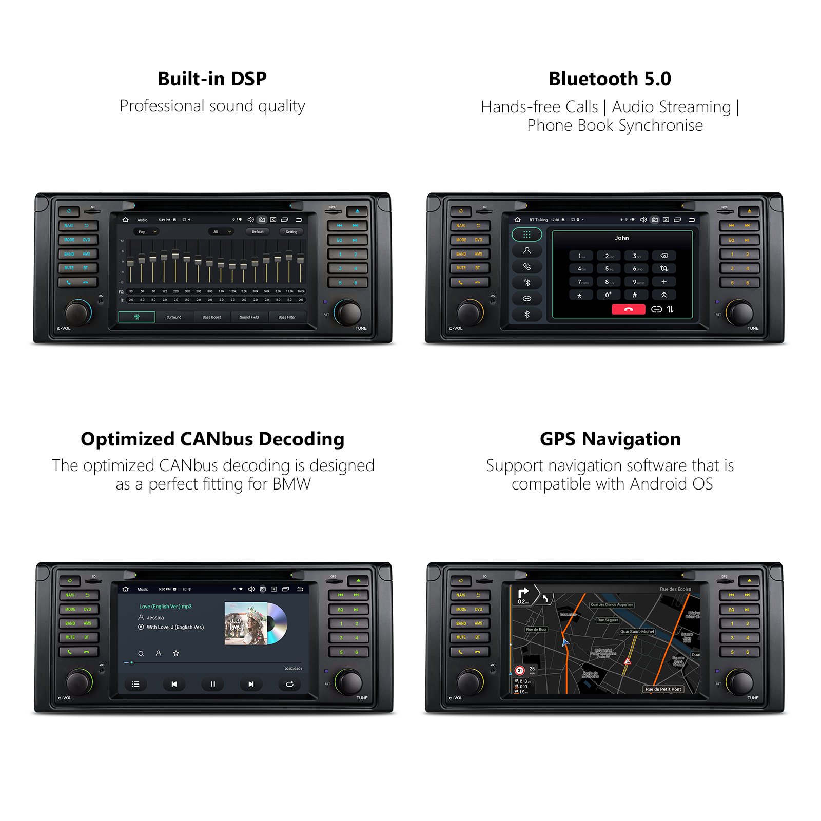 XTRONS 7" Car GPS Navigation Android 12 8Core 8+128GB Carplay Screen Android Auto 4G LTE DSP Car Stereo For BMW E39 M5 1995-2003