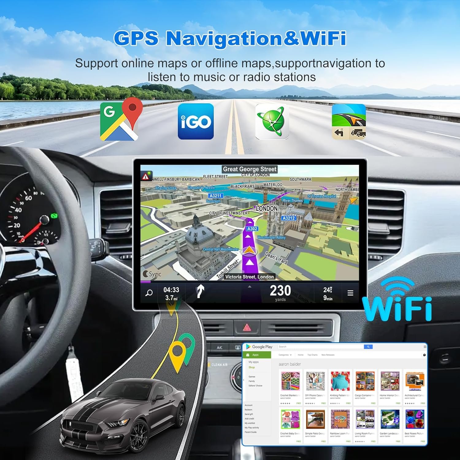 Android 13 Octa Core 4+64GB 13 inch Double Din Touch Screen Android Car Stereo Support AHD Front and Rear Camera Autoradio