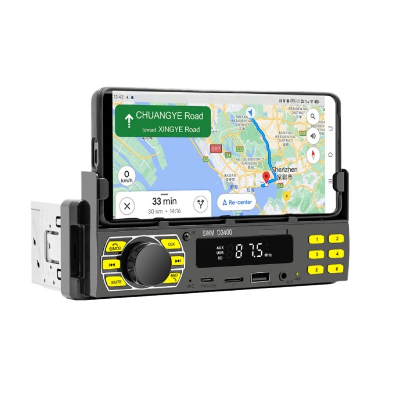 1DIN 12V Car Radio AI Voice APP locate Variable Lights Radio Recorder With Mobile Phone Holder Power Protect FM RDS MP3 Player