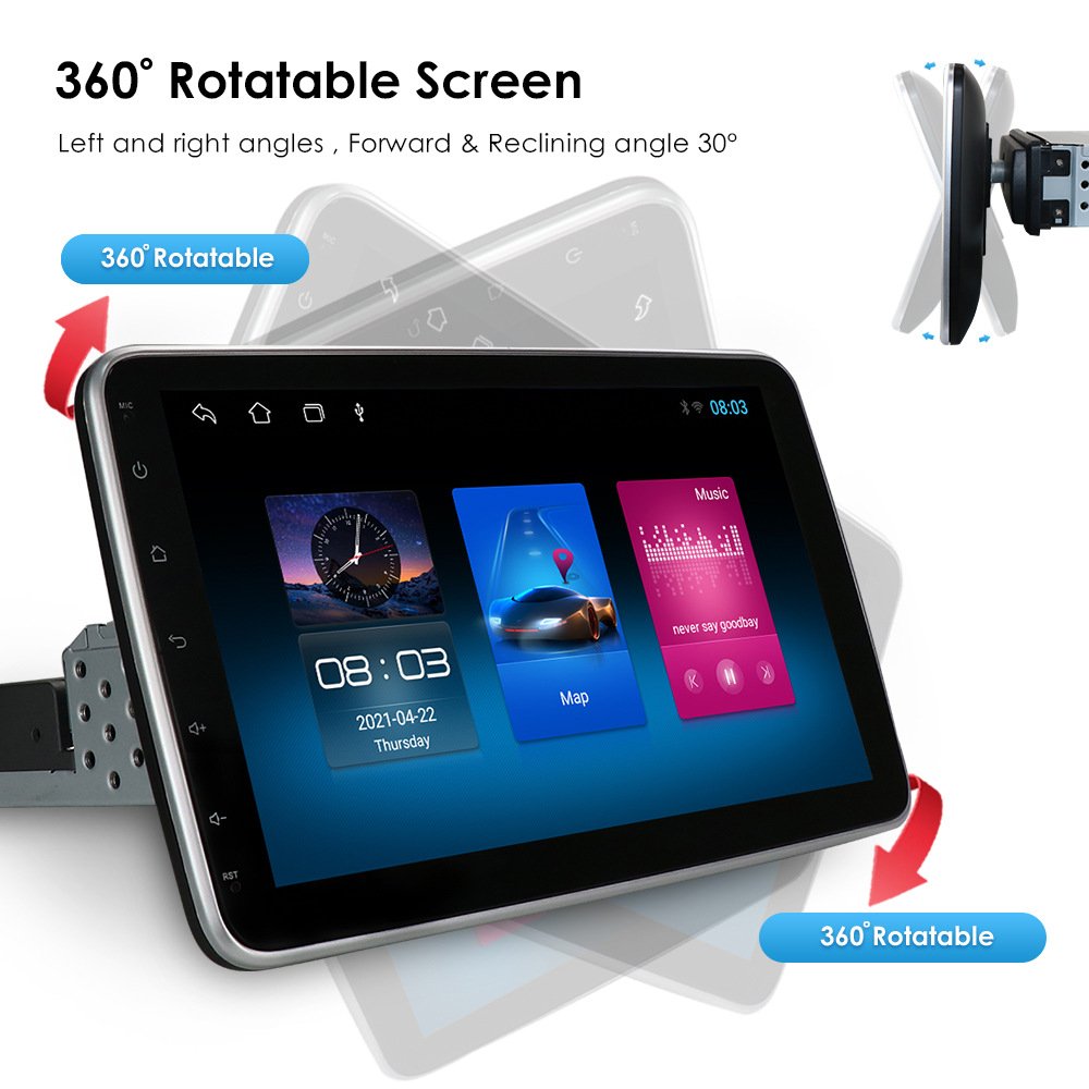 Universal car rotating car radio android 1 din 10inch Screen radio multimedia players movable stereo rotatable gps navigation