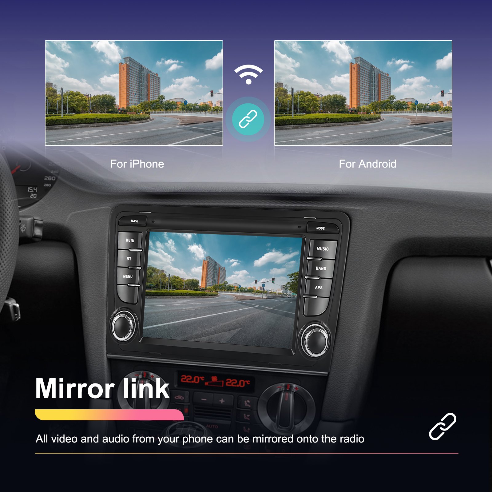 Podofo 7'' Auto Electronics Android 13 Car Radio Phone Link GPS BT FM RDS for Audi A3 Wholesale Factory Price