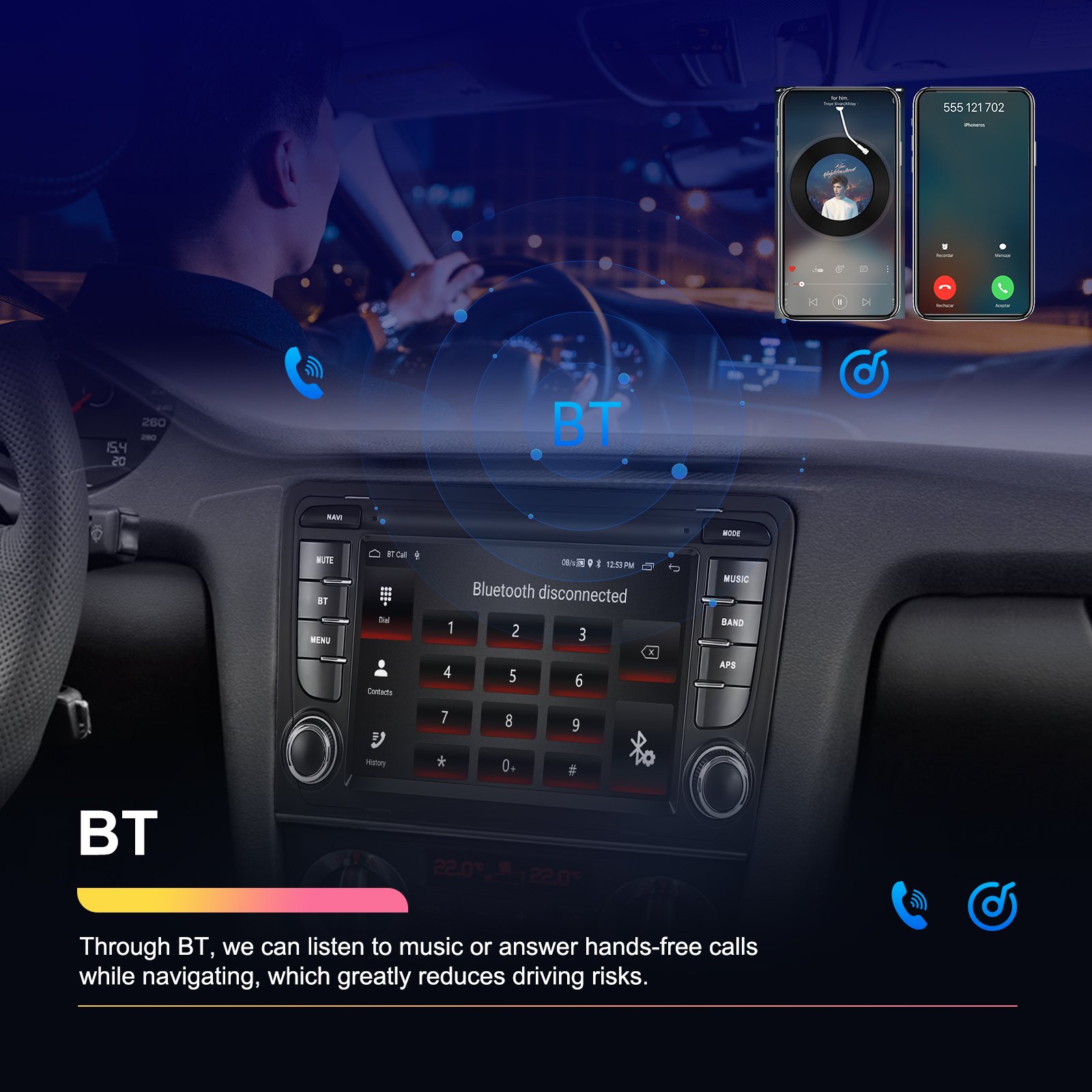Podofo 7'' Auto Electronics Android 13 Car Radio Phone Link GPS BT FM RDS for Audi A3 Wholesale Factory Price