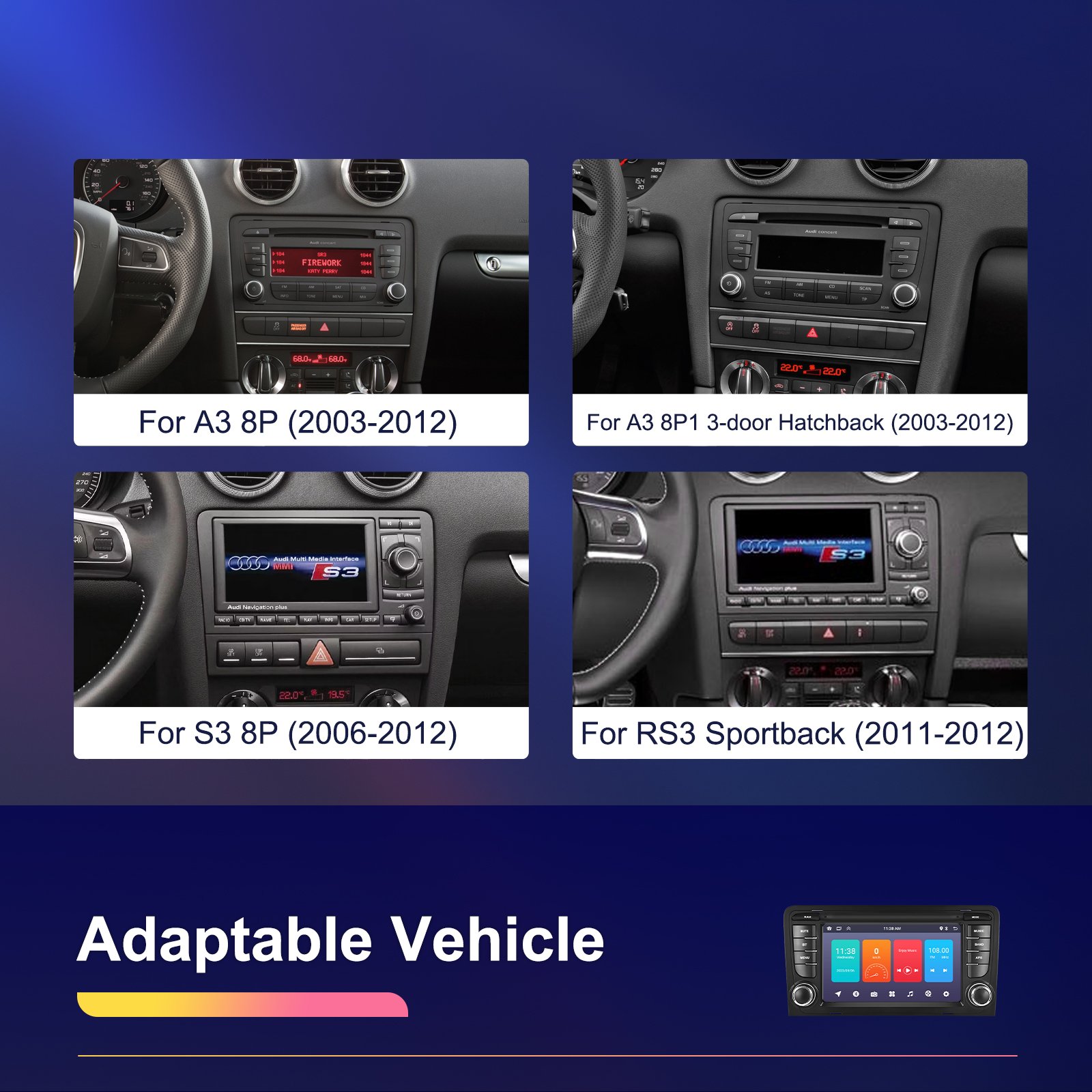 Podofo 7'' Auto Electronics Android 13 Car Radio Phone Link GPS BT FM RDS for Audi A3 Wholesale Factory Price