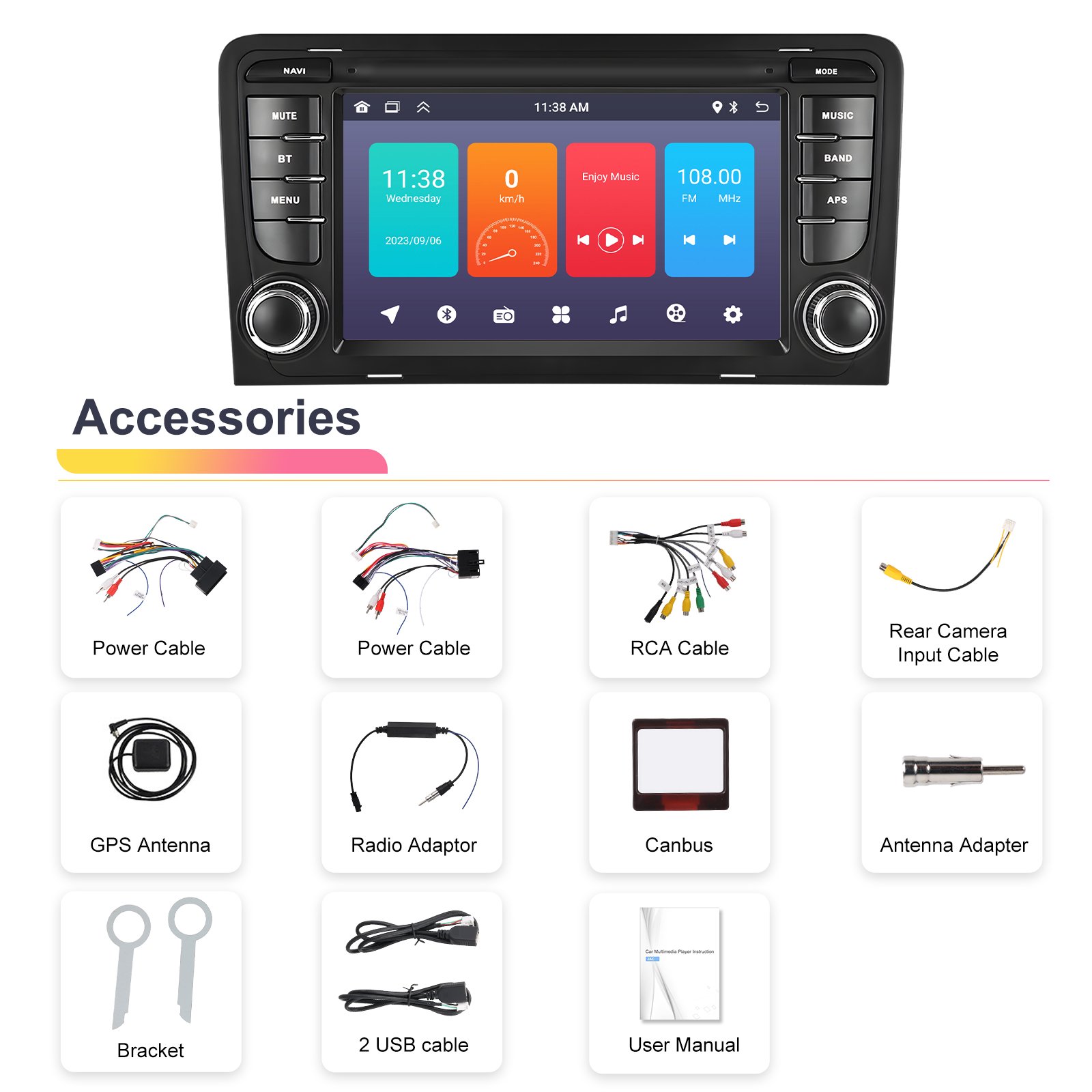 Podofo 7'' Auto Electronics Android 13 Car Radio Phone Link GPS BT FM RDS for Audi A3 Wholesale Factory Price