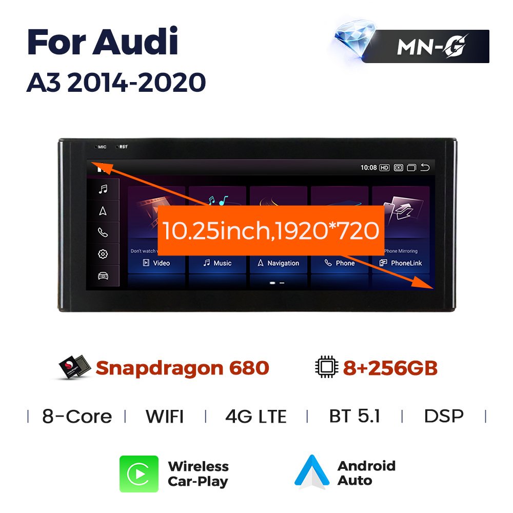 Mekede Qualcomm Snapdragon 680 control car radio DSP DVR with car play for Audi A3 2014 2020