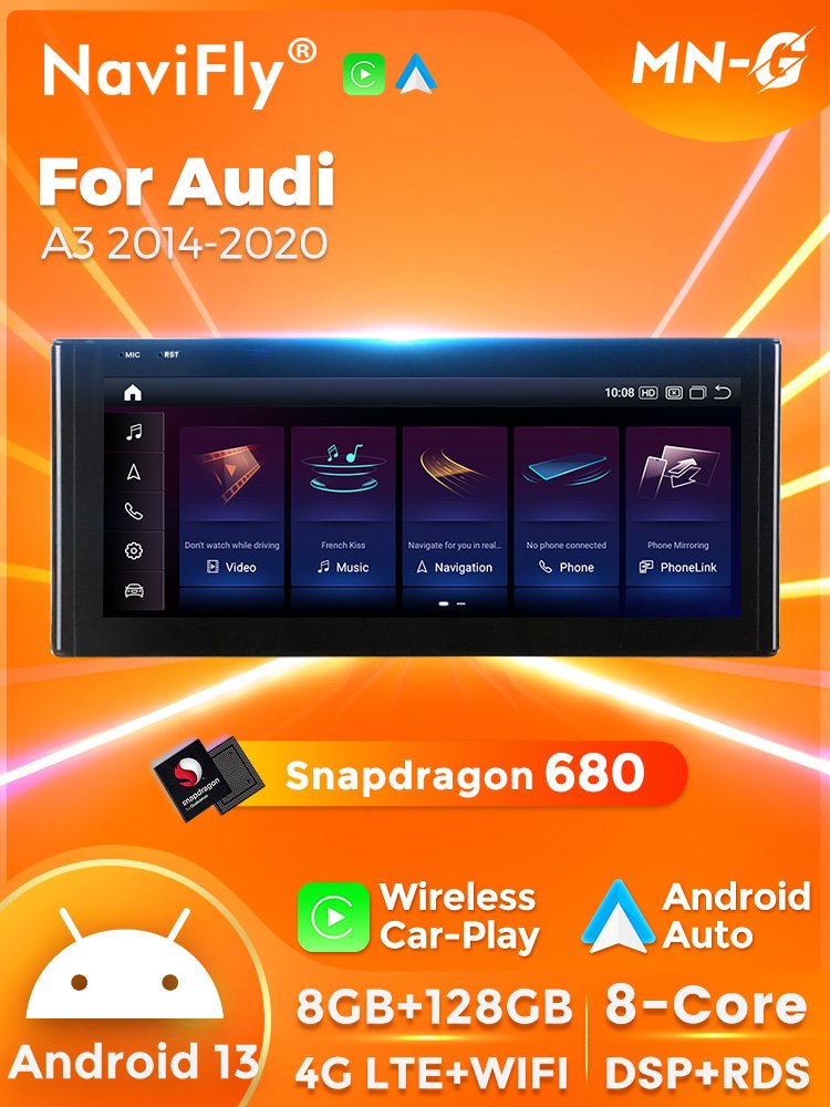 Mekede Qualcomm Snapdragon 680 control car radio DSP DVR with car play for Audi A3 2014 2020