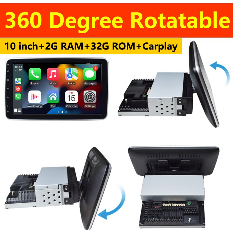 1 din 10.1 inch android Multimedia Player 2G+32G RT232-CP Rotatable 360 Degree car rotating car radio with Wireless Carplay