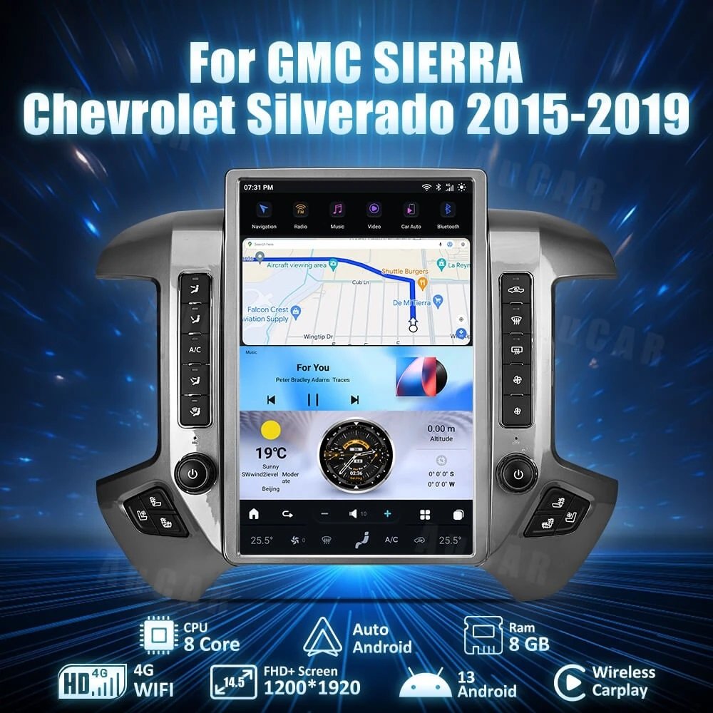 AuCAR 14.4" Latest T-Style Android 13 Car Radio For Chevrolet Silverado GMC Sierra 2015-2019 DVD Player GPS Navigation Stereo