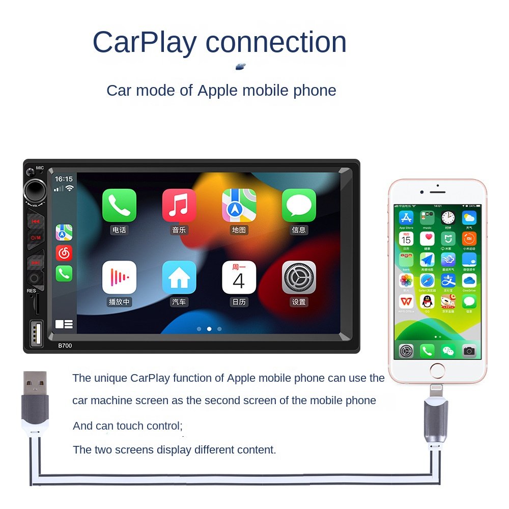 7-Inch HD Capacitive Screen Car MP5 Player GPS Android Auto GPS Stereo Wired Carplay 2 Din CD DVR Amplifier MP3 Card Radio