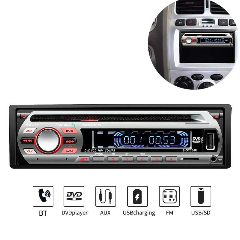 2024 Hot selling Single 1 Din Car DVD CD MP3 Player Audio Stereo USB/AUX/SD FM BT In-dash Radio