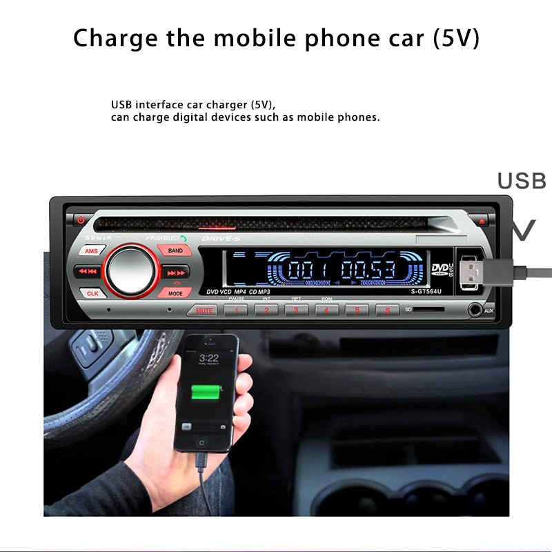 2024 Hot selling Single 1 Din Car DVD CD MP3 Player Audio Stereo USB/AUX/SD FM BT In-dash Radio