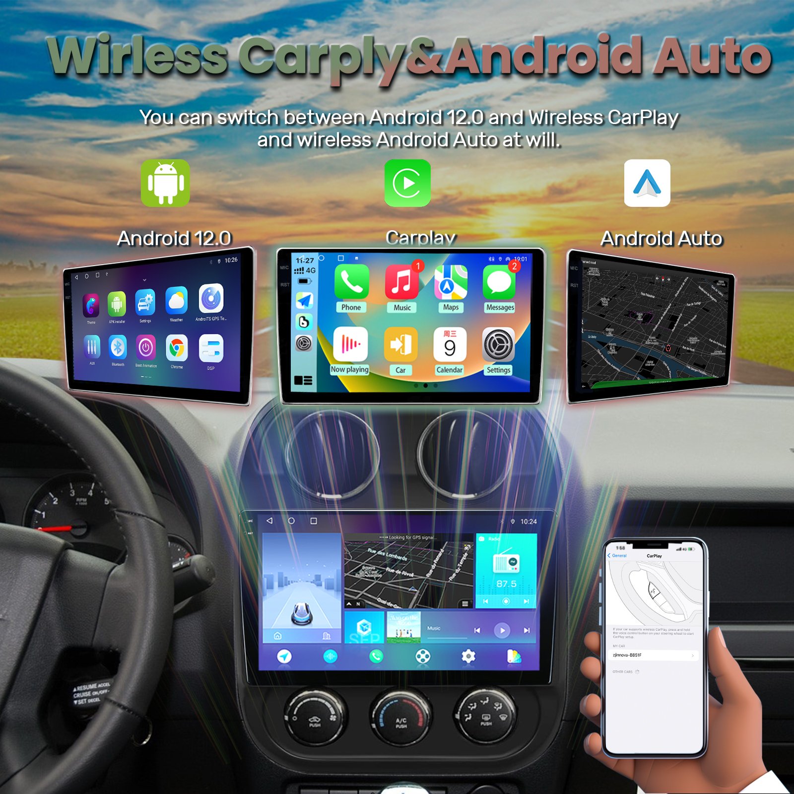 Jeep compass 10-16 Multi-media Player 8 core universal radio 6+128g Car Gps Carplay Auto Android 12 Car Radio