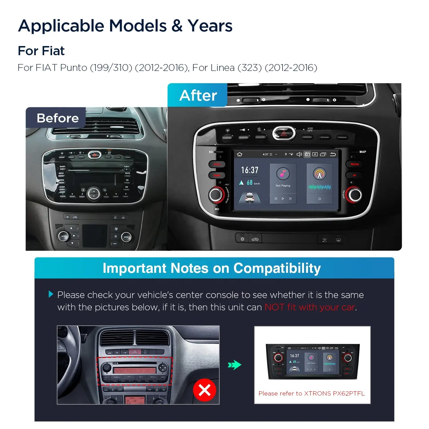 6.2" Android 13 Car Radio For Fiat Punto Linea Android Auto CarPlay 4G LTE 2K Video Car Player 1 din Navigation GPS