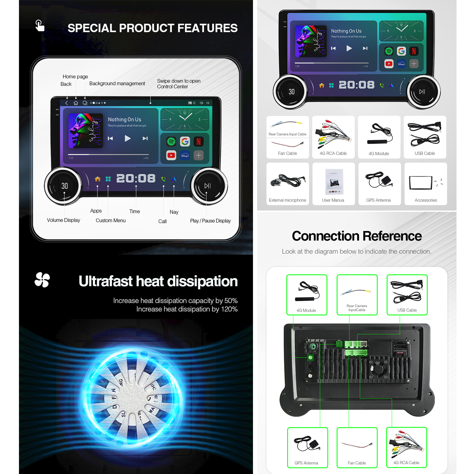 Dual Knob 10.36Inch Universal Car Radio 2K QLED Multimedia Player Carplay Android Auto Intelligent System