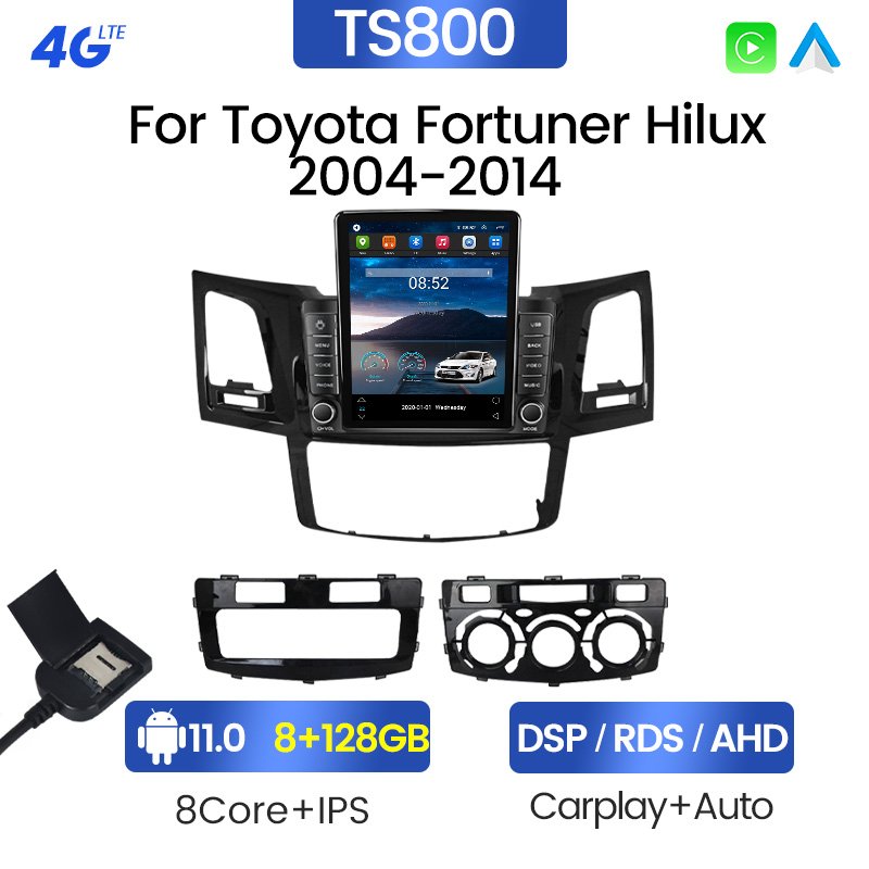 Navifly Tesla Android 11 GPS car radio for Toyota Fortuner Hilux 2004-2014 8+128G AV OUT-PUT Mirror LinK key lights Navigation