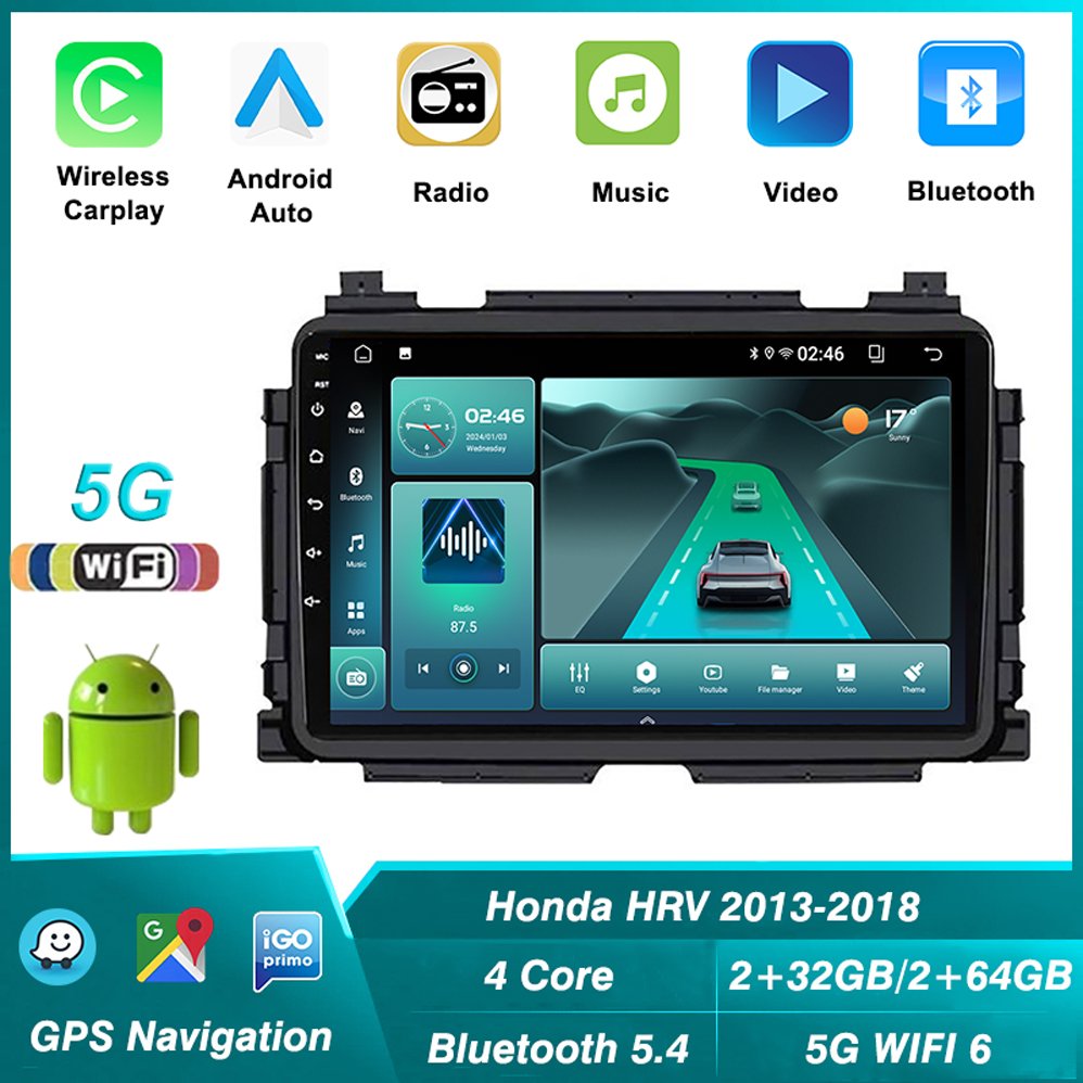 Android Car Radio Player For Honda HRV HR-V Vezel XRV 2013 - 2018 Multimedia Video GPS Navigation BT5.4 5G WiFi 6 Head Unit