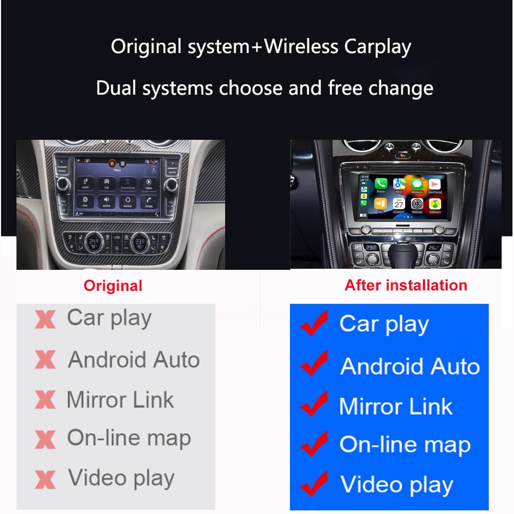 Dckloer Wireless CarPlay Android Auto For Bentley Continental GT 2012-2017 Plug And Play Radio Mirror Link Airplay Apple Carplay