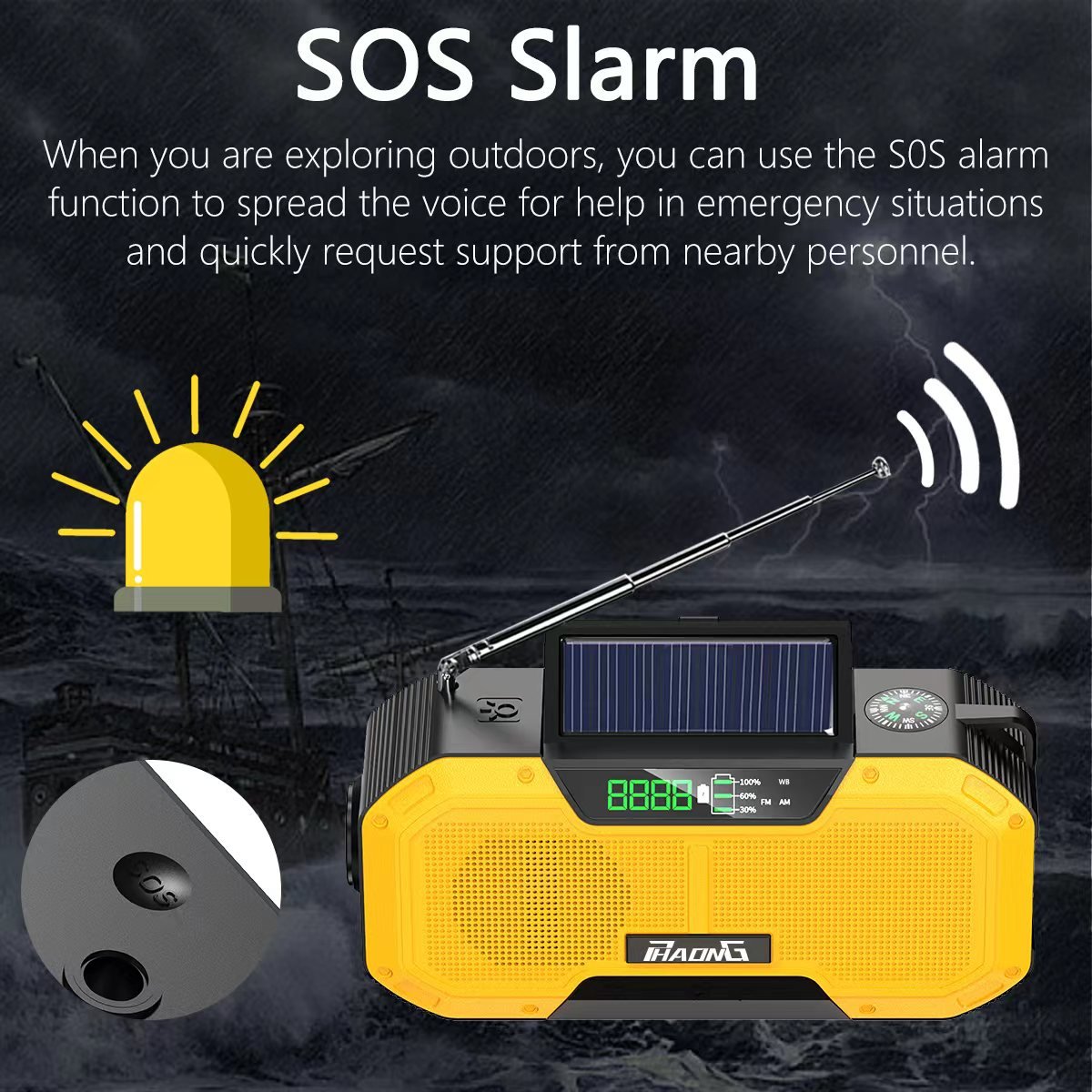 Solar USB Charging Hand Crank Dynamo Power Bank NOAA /AM/FM Portable Radio With LED Flashlight SOS Emergency Mp3 Player Speaker