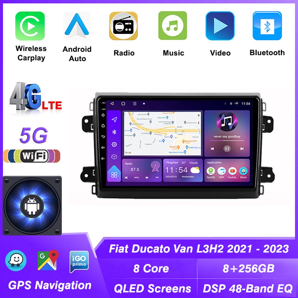 9Inch 2 din car radio Android Car Radio Multimedia Player For Fiat Ducato Van L3H2 2021-2023 GPS Navigation Carplay auto radio