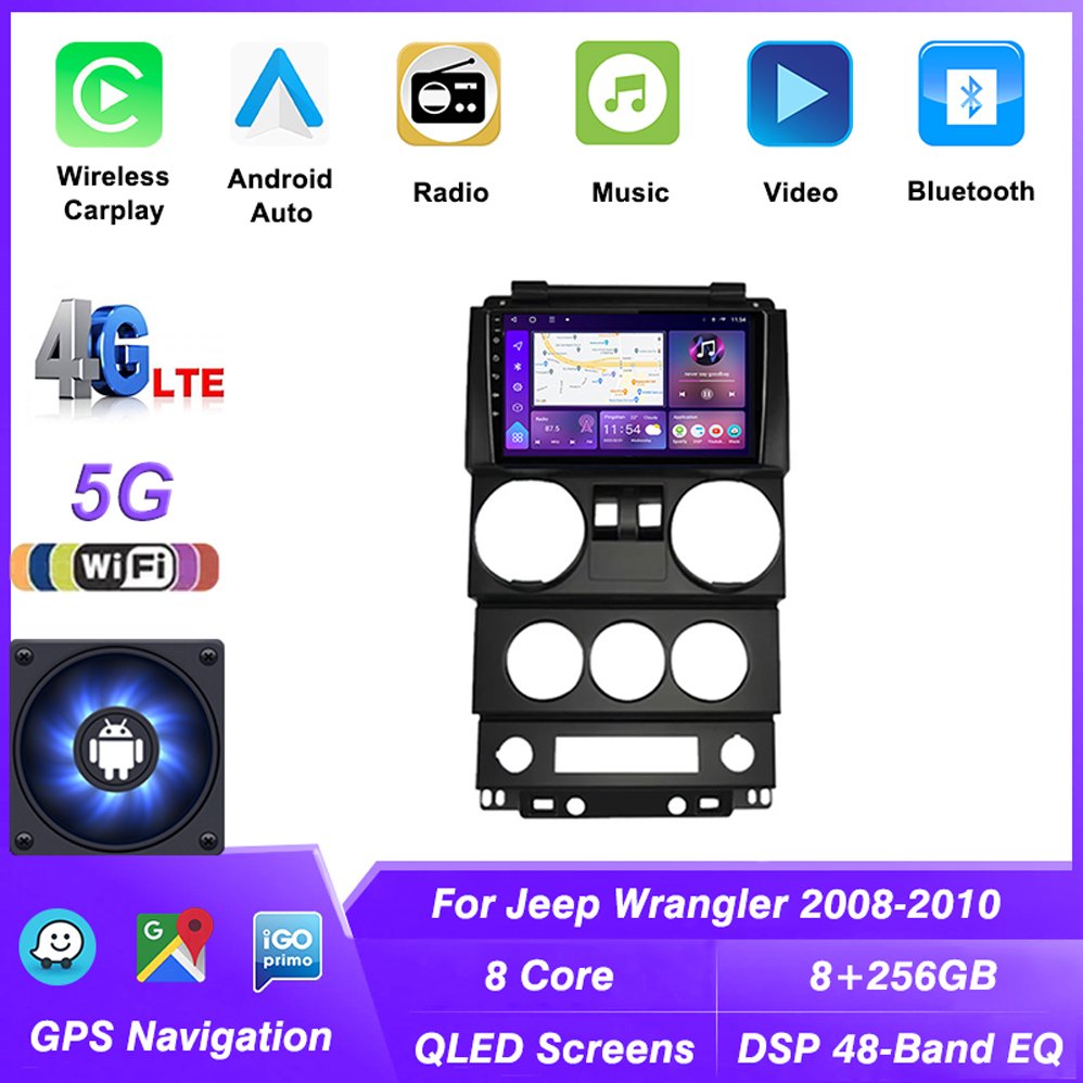 Android 13 Car Radio For Jeep Wrangler 2008-2010 Carplay 2 DIN Stereo Car GPS Navigation Multimedia Head Unit Video Player