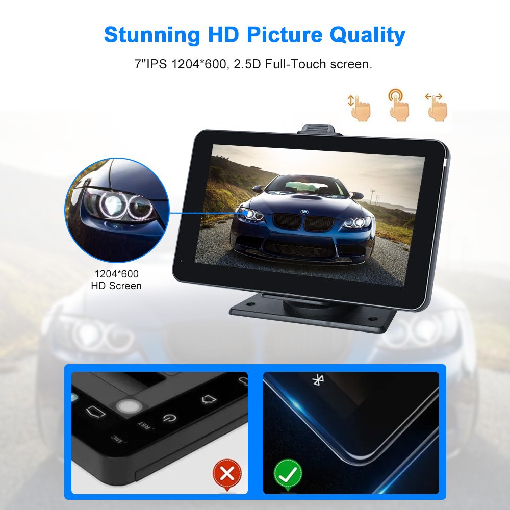 Newest 7 Inch Touch Screen Portable Wireless Apple Carplay Android Auto Car Radio Receiver with Mirror Link/GPS/Siri/Google/FM