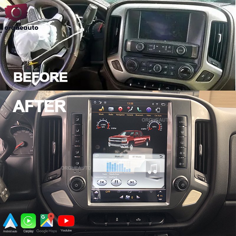 Carplay Navigation Upgrade Tesla Style Screen Smart Radio for Chevrolet Silverado 1500 2500 3500 GMC 2014-2019