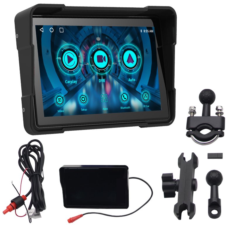 5-Inch Wireless Carplay Motorcycle Wireless Carplay Android AUTO Motorcycles All-in-One Motorcycle GPS IPX7 Dashcam moto camera