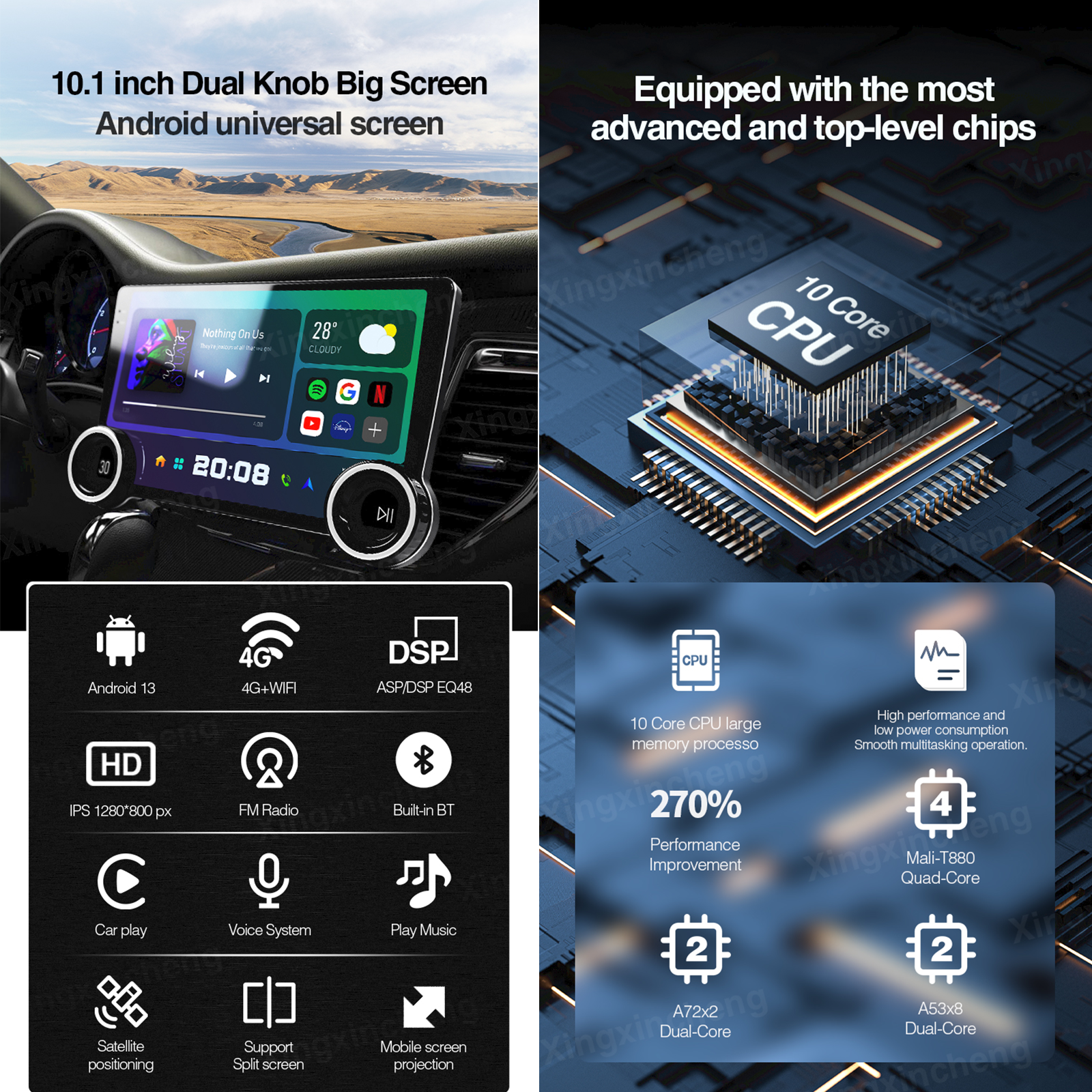 Dual Knob 10.1 Inch Car Radio Multimedia Player Intelligent System Universal Head Unit With Car Play Auto BT Fan