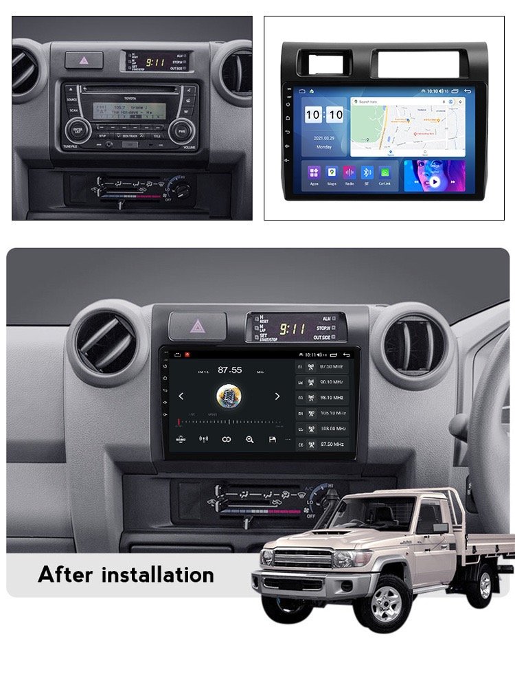 Meihua Android Car Radio Wire Harness For Toyota Pickup Land Cruiser LC70 LC79 2007-2022 Plastic Fascia Car DVD Frame