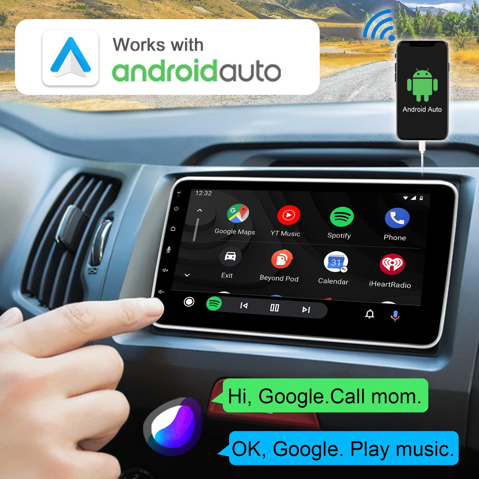 9 Inch IPS Touchscreen Single Din Car Stereo Audio with Carplay Android Auto Backup Camera Subwoofer Universal Car Radio
