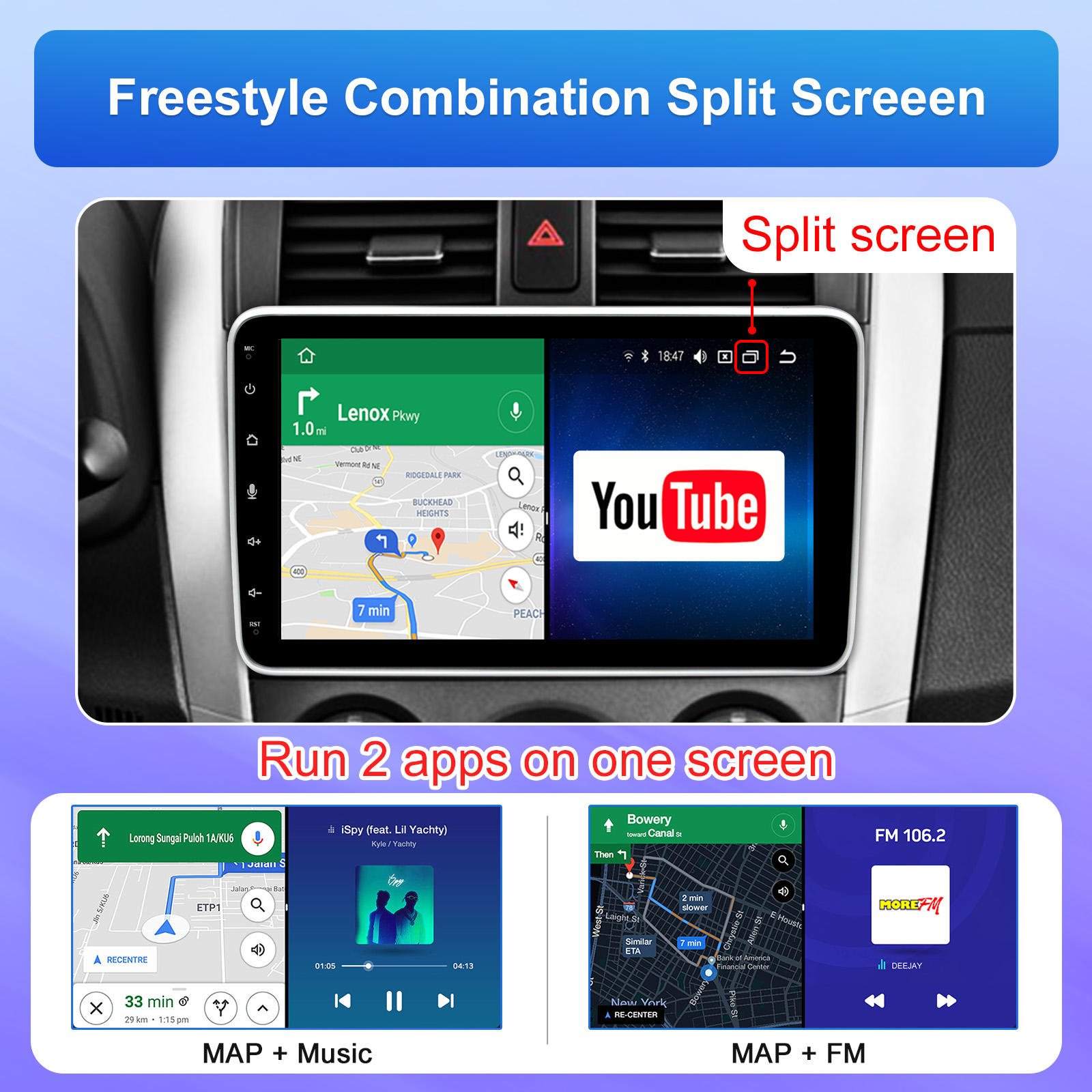 9 Inch IPS Touchscreen Single Din Car Stereo Audio with Carplay Android Auto Backup Camera Subwoofer Universal Car Radio