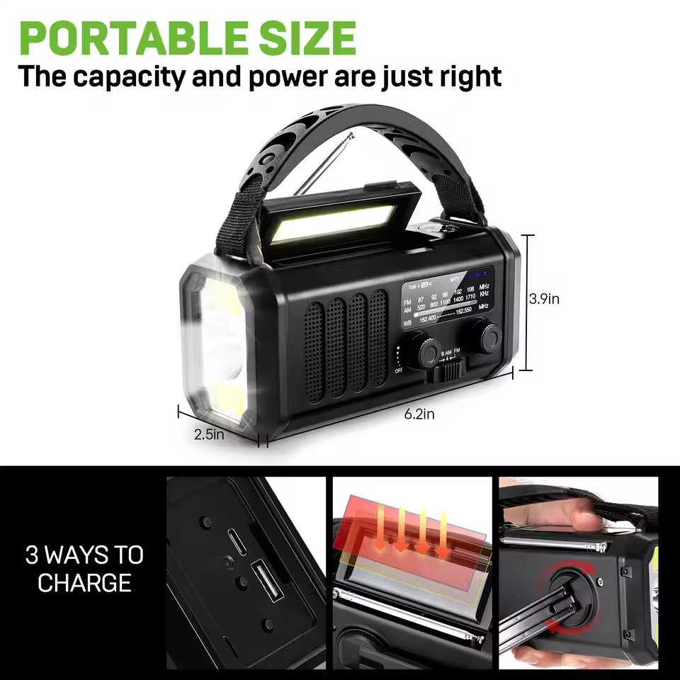 Hot Selling N94 Emergency 10000mAh Battery Power Bank Hand Crank Solar Radio AM FM NOAA With Flash Light Lamp For Outdoor
