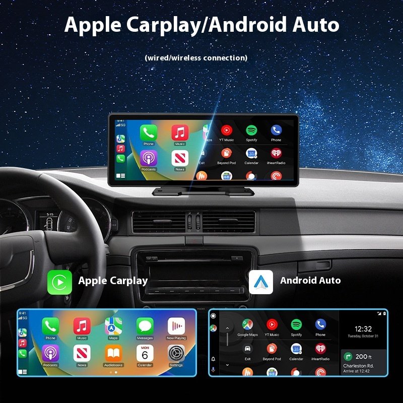 10.26'' IPS HD Universal Dashboard Monitor Wireless GPS CarPlay Android Auto Radio Portable Multimedia Video MP5 Amplifier