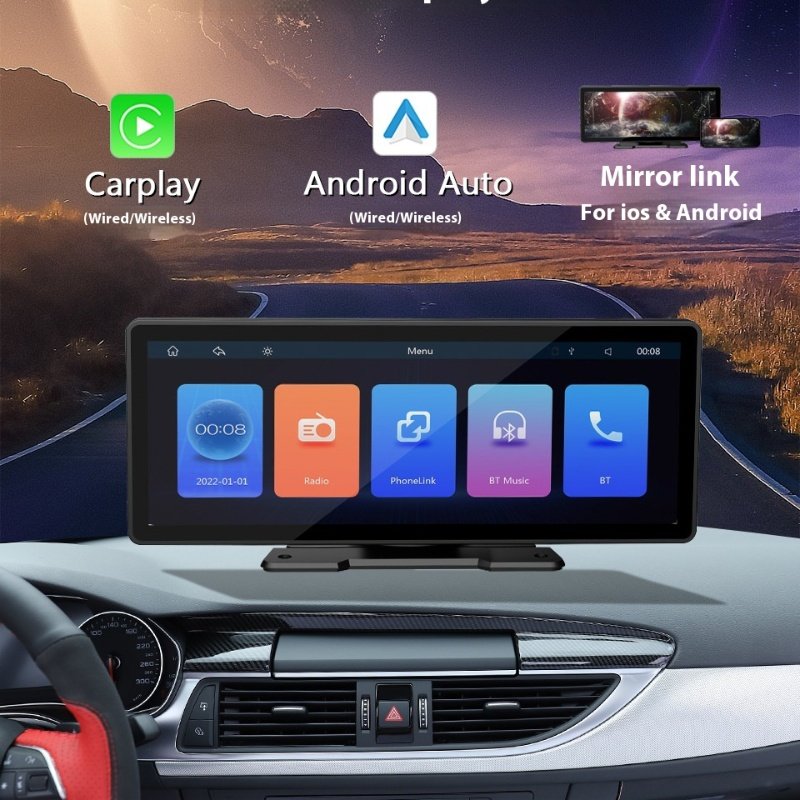 10.26'' IPS HD Universal Dashboard Monitor Wireless GPS CarPlay Android Auto Radio Portable Multimedia Video MP5 Amplifier