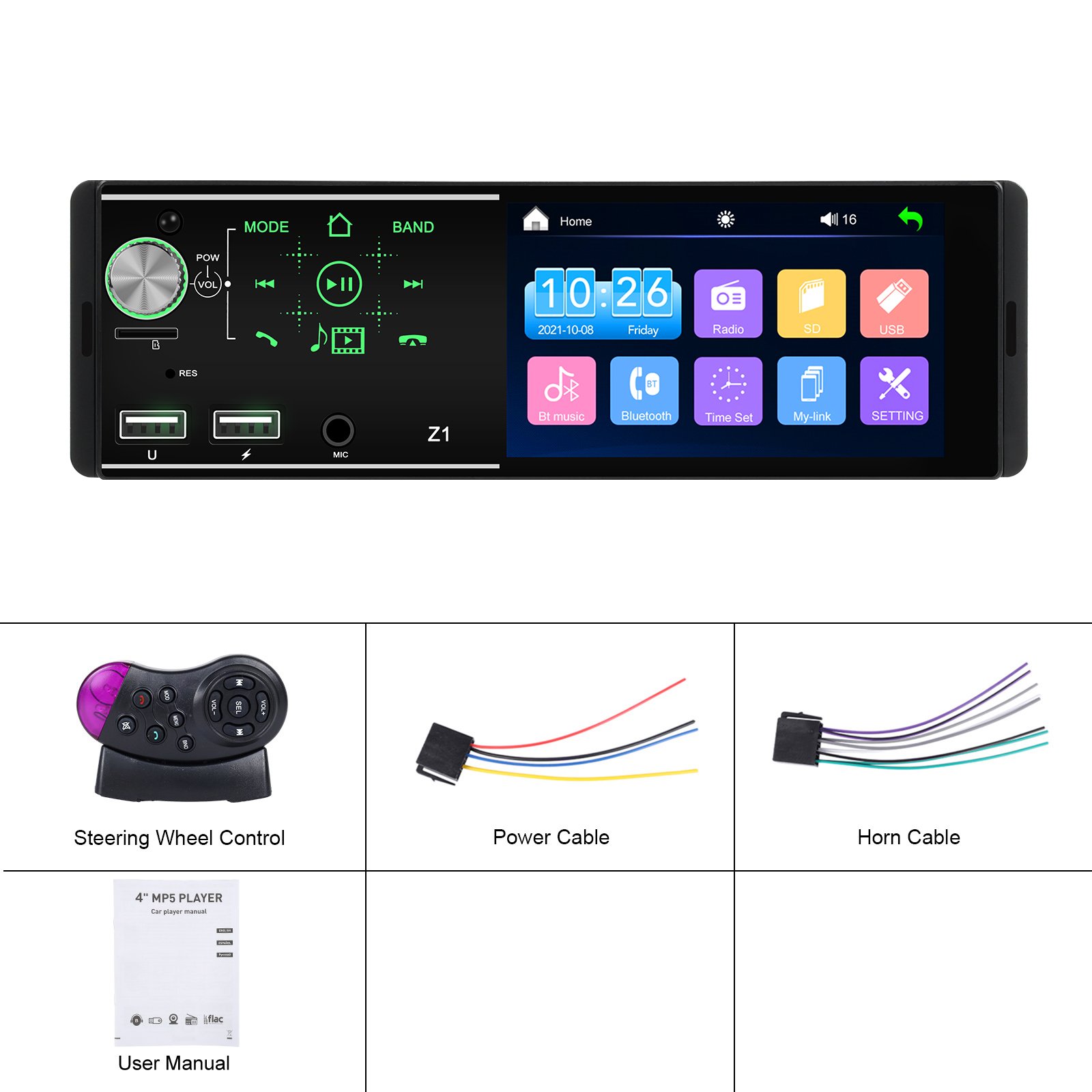 Podofo 1Din 4'' Car MP5 Player BT FM TF USB Charging Steering Wheel Control Car Radio Stereo Wholesale OEM