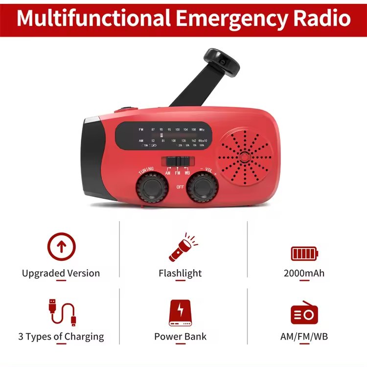 Emergency Survival Hand Crank Dynamo Solar Power Radio AM FM NOAA Outdoor SOS Radio with Flashlight