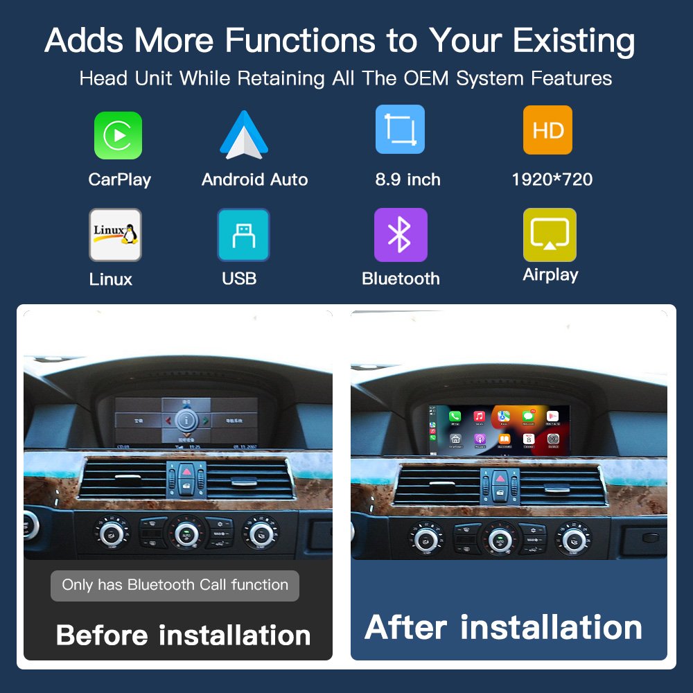 CARABC Wireless Apple Carplay Android Auto Linux Touch screen For Bmw 3/5 Series E90 E91 E92 E93 2005-2010 Ccc Cic