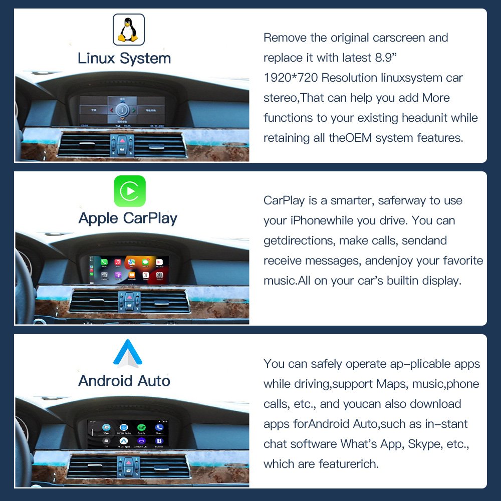 CARABC Wireless Apple Carplay Android Auto Linux Touch screen For Bmw 3/5 Series E90 E91 E92 E93 2005-2010 Ccc Cic