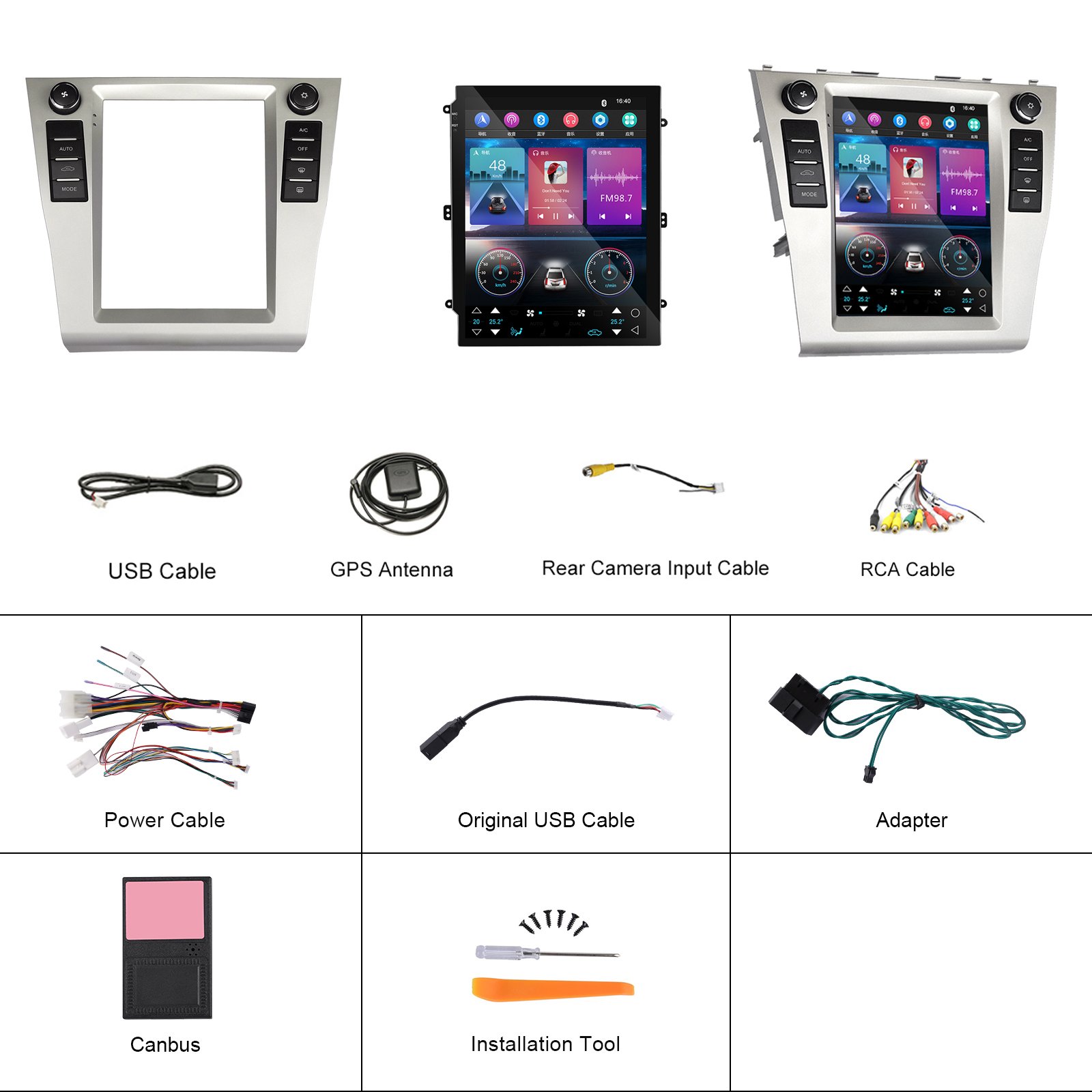 Podofo Android Car Radio 9.7Inch 1+32GB/2+64GB Autoradio Frame For Toyota Camry 2006-2011 Carplay Android Auto GPS WiFi BT