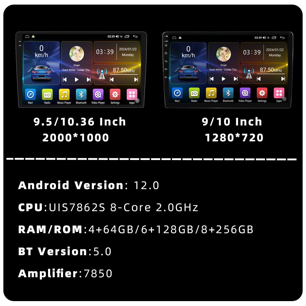 7862s 2K Android Player Auto Stereo Universal 9.5/10.36 Inch Android 12 Car Radio Carplay Autoradio 5G-WIFI6 Headunit