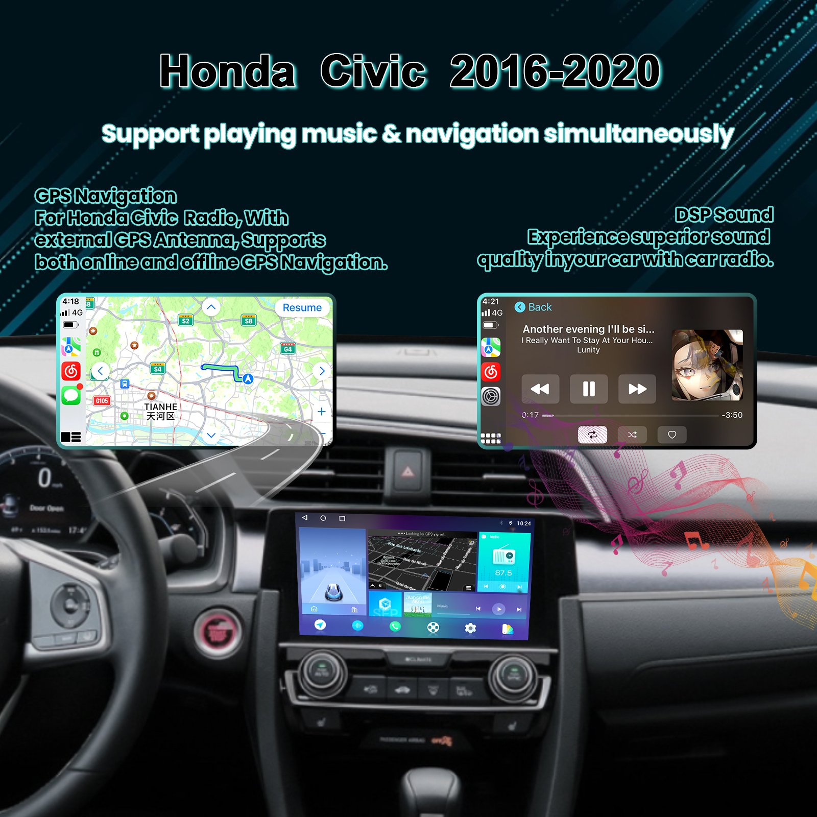 Simple Soft & KS 4 Core TS7 2+32g Support Dashboard Android 12 9" navigation Car Stereo Car DVD Player for Civic 2016-2020