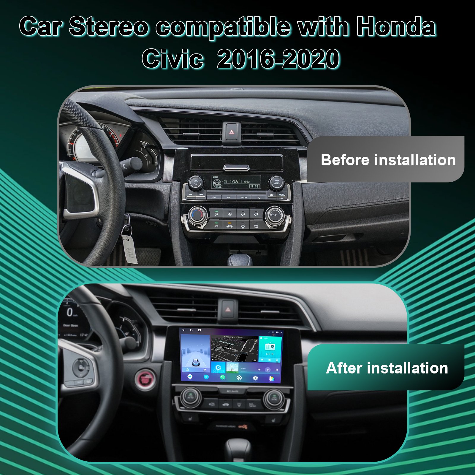 Simple Soft & KS 4 Core TS7 2+32g Support Dashboard Android 12 9" navigation Car Stereo Car DVD Player for Civic 2016-2020