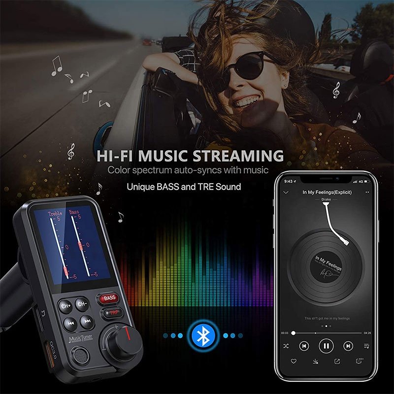 New Style 1.8 Inches Car Wireless FM Transmitter Radio Fast Charging Treble Bass Car MP3 Music Player