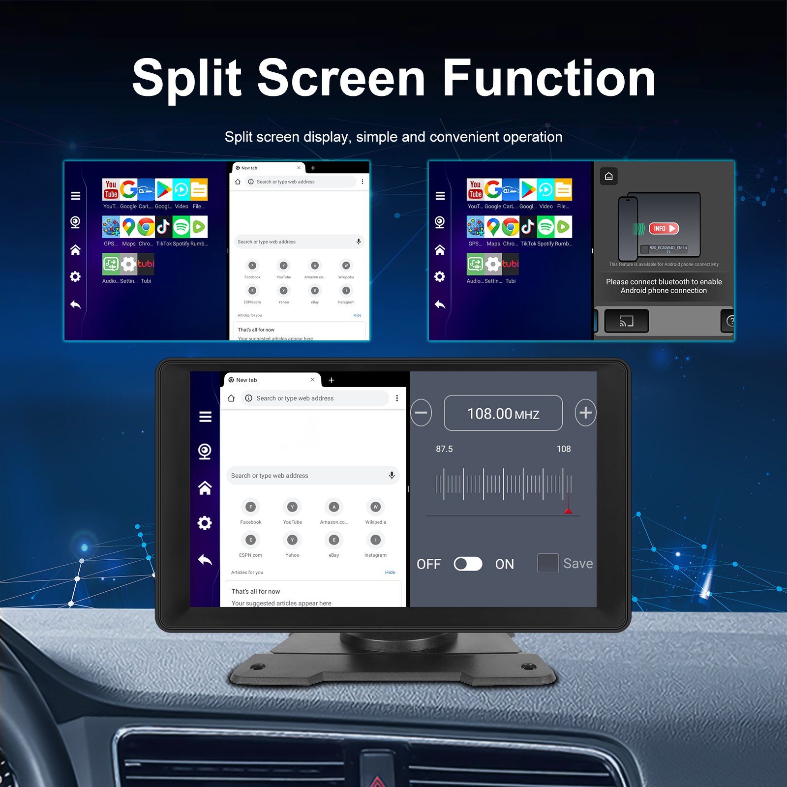 Podofo 9Inch Autoradio Android Car Radio Portable Carplay Android Auto DVR 4+64G GPS WIFI BT FM Airplay Support AHD Camera
