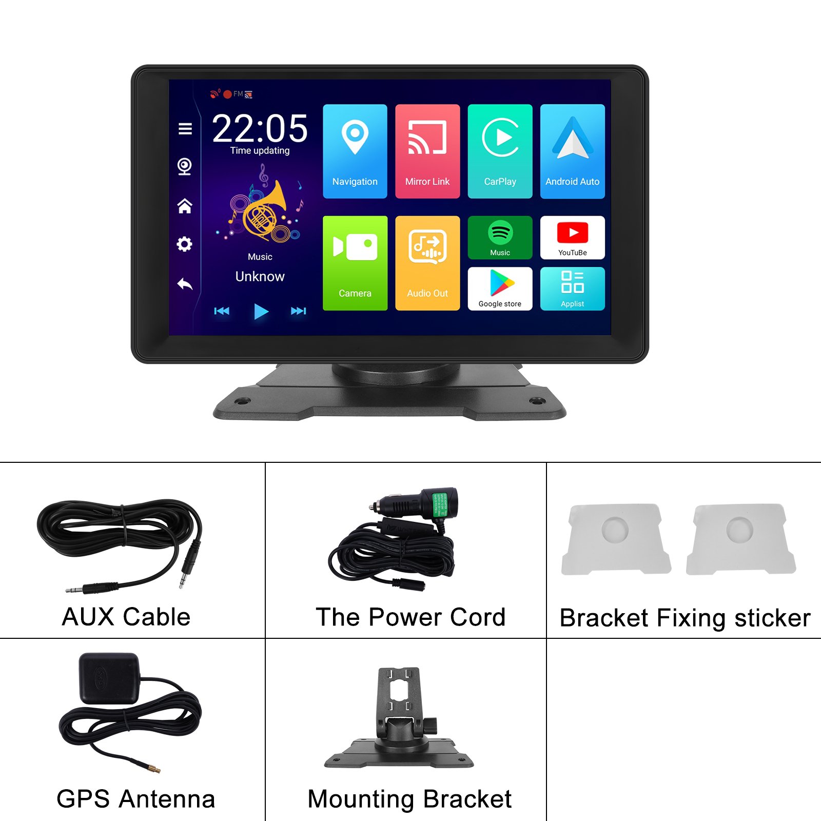 Podofo 9Inch Autoradio Android Car Radio Portable Carplay Android Auto DVR 4+64G GPS WIFI BT FM Airplay Support AHD Camera