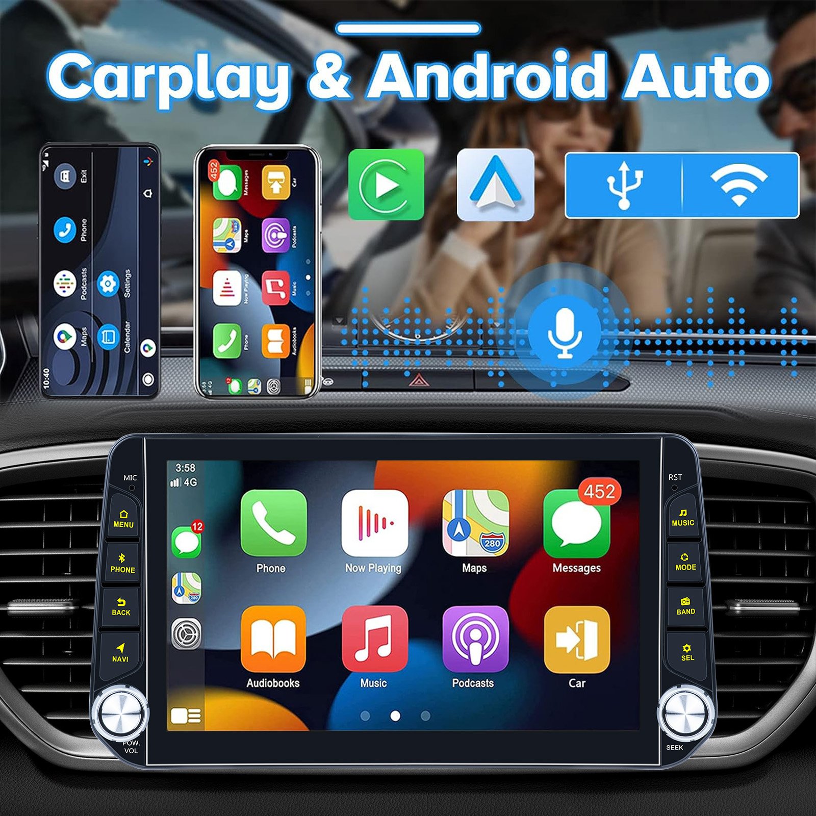 Car Radio Player With 2 Knob Support Carplay Android Auto AHD Camera Mic 2Din 64GB WIFI GPS Mirror Link Split Screen Car Stereo