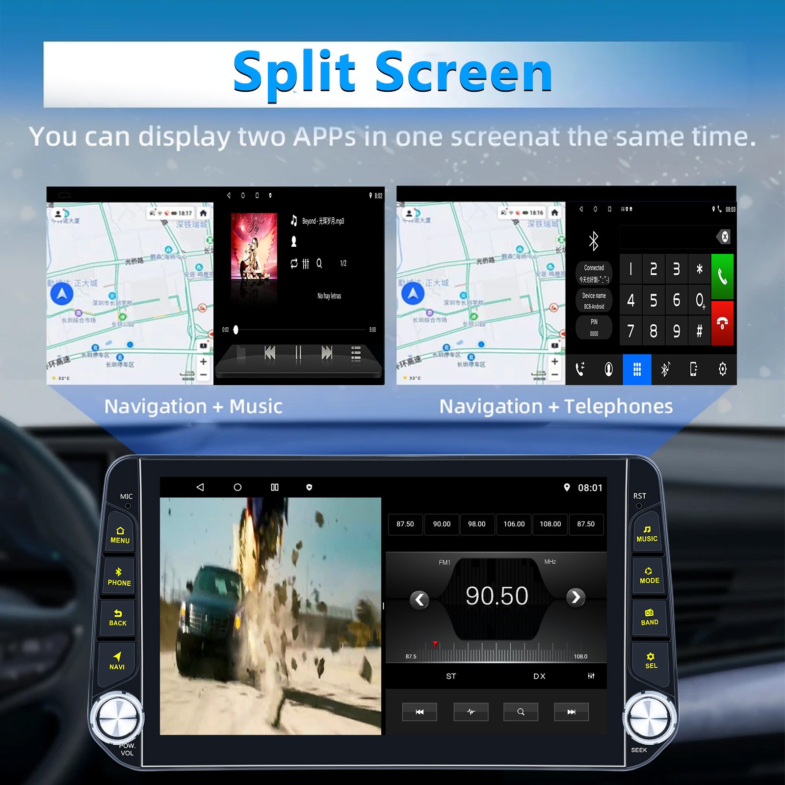 Car Radio Player With 2 Knob Support Carplay Android Auto AHD Camera Mic 2Din 64GB WIFI GPS Mirror Link Split Screen Car Stereo