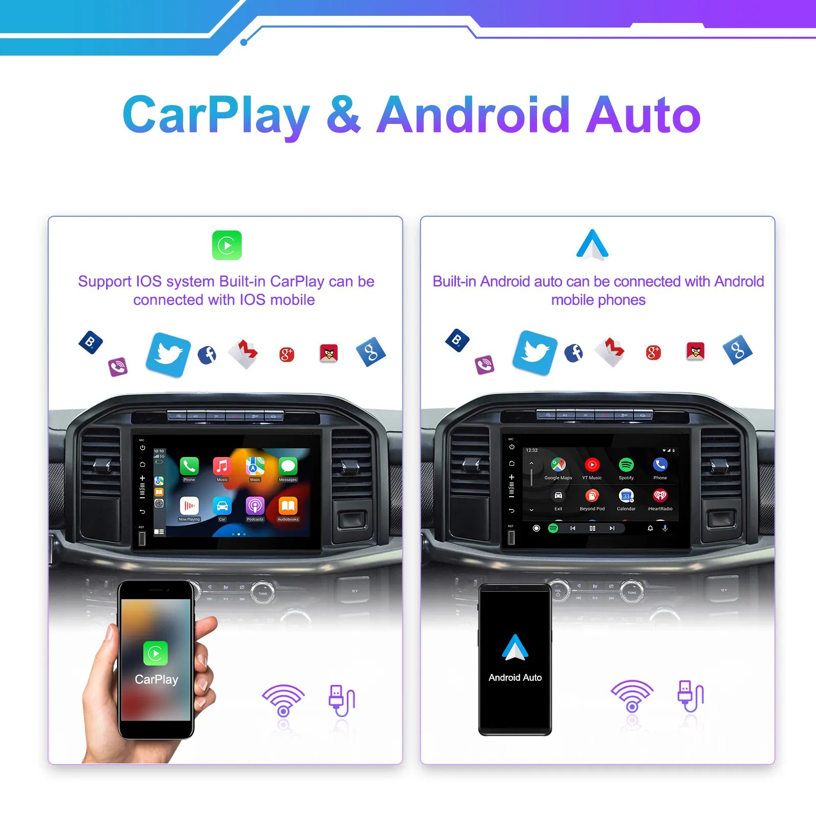 Android 13 Car Radio Autoradio 7" 2+64GB Car Stereo Carplay Android Auto GPS WiFi BT RDS For Ford F150 2004-2008